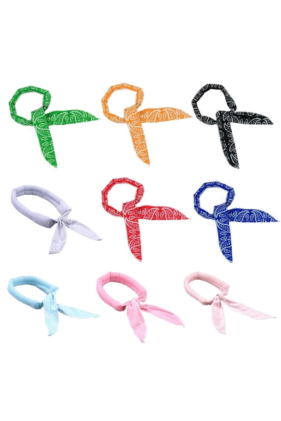9 Pieces Cooling Scarf Summer Wrap Soaked Tie Around Neck Ice Cool Scarf Hairband Bandana Ice Scarf Collar Neck