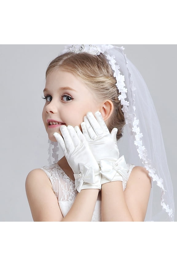 SQLEA Kids Girls Gorgeous Satin Fancy Gloves for Special Occasion Dress Formal Wedding Pageant Party Short Girls Gloves