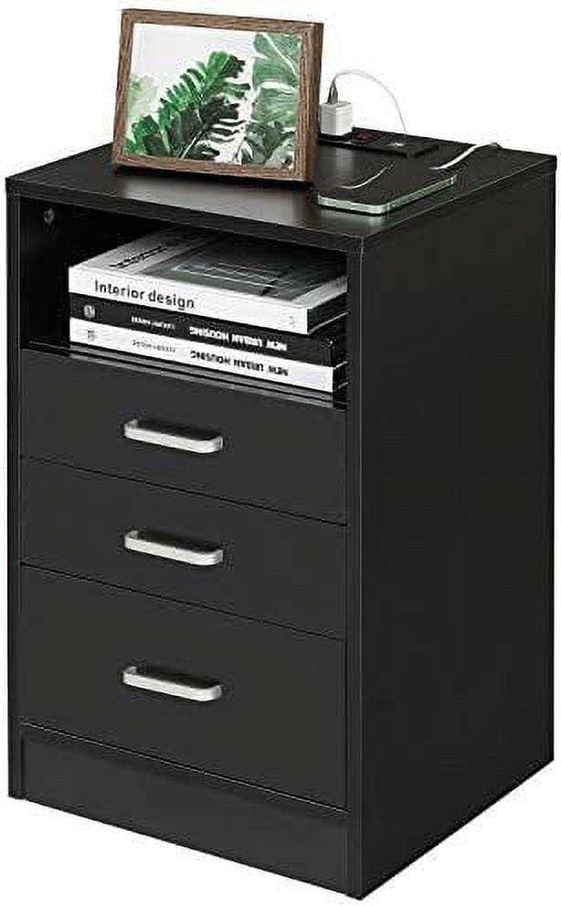 SQNVH Nightstand 3 Drawers with Open Side Tables Bedroom with Charging