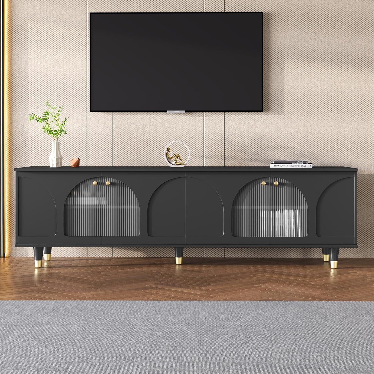 SQREDS Luxury Modern TV Stand for 85"+ TV Fluted Entertainment Center