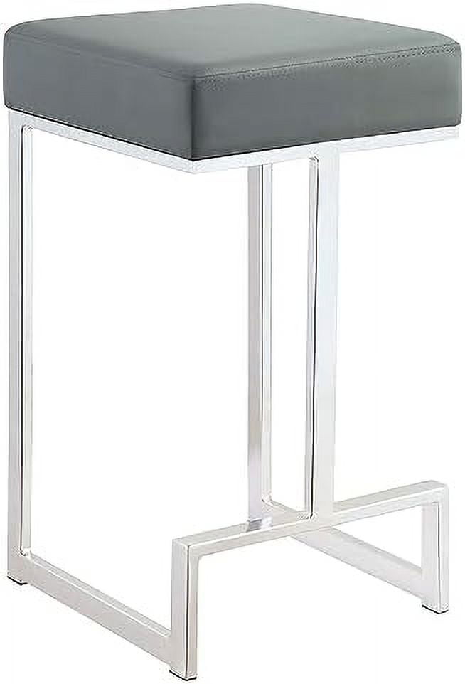 Sleek Gray Leatherette Adjustable Backless Counter Stool with Metal Base