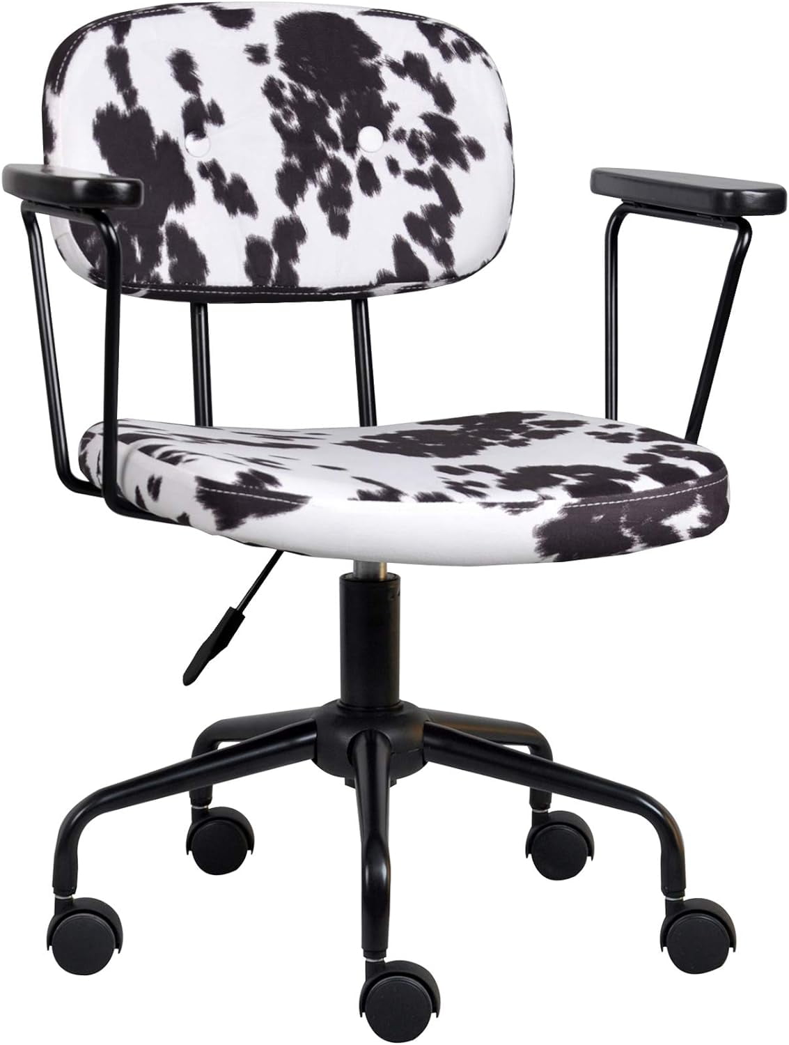 SQTRFJO Fluffy Faux Cowhide Print Desk Chair Ergonomic Plush Fabric Office Task Chair in Cute ...
