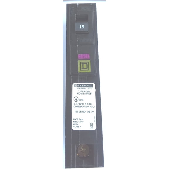 SQUARE D 15A AMP 1P POLE 10kA@120V PLUG ON DUAL FUNCTION AFCI/GFCI CIRCUIT BREAKER - HOM115PDF - NIB