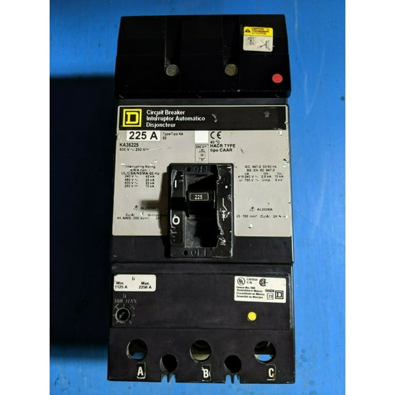 SQUARE D 225A AMP 3P POLE 600V 25kA@480V I-LINE PLUG ON CIRCUIT BREAKER W/GRAY LABEL - KA36225 - U