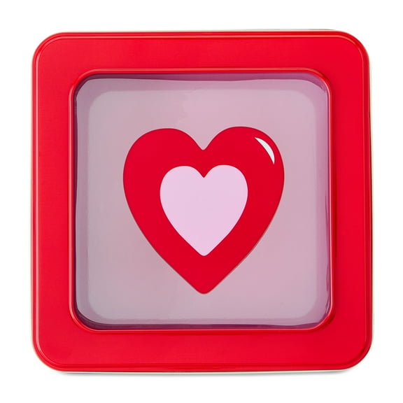 Checker Heart Gift Tin with Window, Red and Pink, 7" x 7" x 3", Valentine's Day by Way To Celebrate