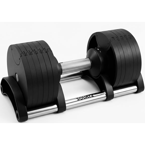Squatz Adjustable Dumbbells Set Quick Weight Change Dumbbells with Anti-Slip Handle, Secure Locking System, Space-Saving Design with Heavy-Duty Plates & Base