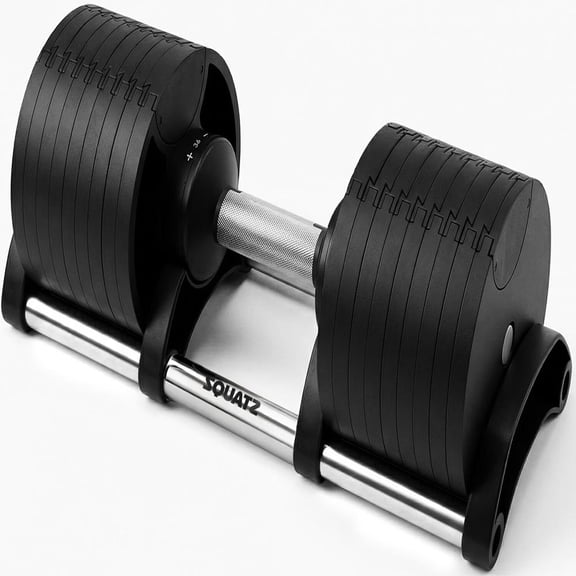 SQUATZ Adjustable Dumbbells with Quick Weight Change  Space-Saving Dumbbell Set with Anti-Slip Handle, Secure Locking System, Heavy-Duty Plates & Base for Strength Training