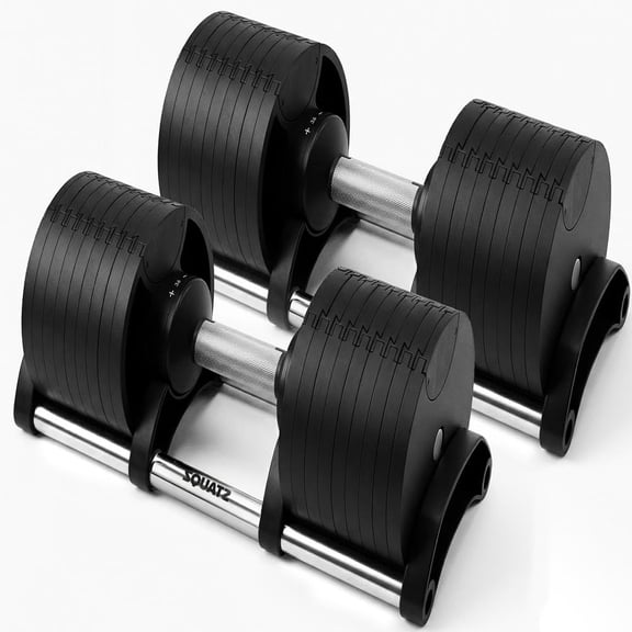 SQUATZ Adjustable Dumbbells with Quick Weight Change Space-Saving Dumbbell Set with Anti-Slip Handle, Secure Locking System, Heavy-Duty Plates & Storage Base