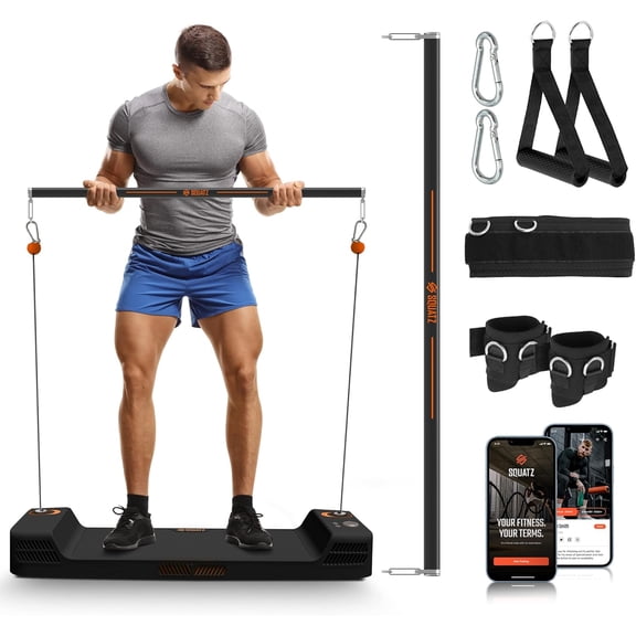 SQUATZ Apollo Board Mini Smart Cable Machine 150lb Resistance Functional Trainer, Digital Home Gym with Free App & Accessories, Orange
