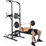SQUATZ Pull-Up Dip Station - Your All-in-One Power Tower Gym and Chin-Up Bar Stand with Collapsible Bench for Home Exercise and Bench Press