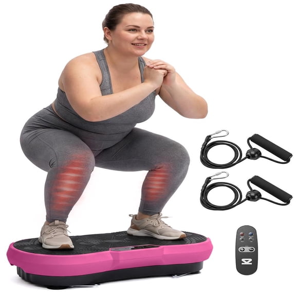 SQUATZ Vibration Plate Exercise Machine – Full Body Fitness Platform with 99 Speed Levels, 9 Preset Programs, Resistance Bands & Remote, 265 lb Capacity (Pink)