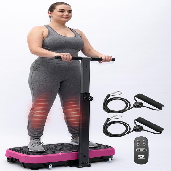 SQUATZ Vibration Plate Exercise Machine with Handlebar – Portable Fitness Platform with 1-99 Speed Levels, 10 Preset Programs & Remote Control (Pink)