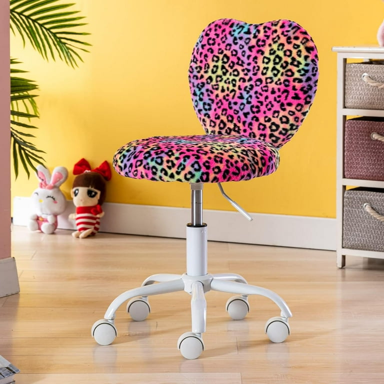 SQUIOJ Desk Chair Colorful Fur Chair for Girls Bedroom Furry Computer Children Chair Cute Rolling Swivel Chair for Reading Study Leopard Walmart
