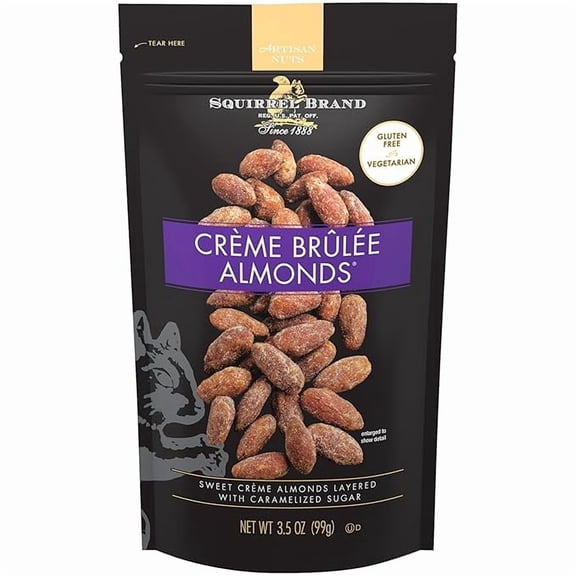 SQUIRREL BRAND Crme Brulee Almonds, 3.5 OZ Resealable Bag(PACK 2)