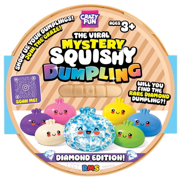Squishy Diamond Dumpling Surprise Mystery Toy by RMS, Soft Sensory Fidget Squishes Collectible Blind Pack, Stress Relief Squeeze Toy for Kids Ages 5+