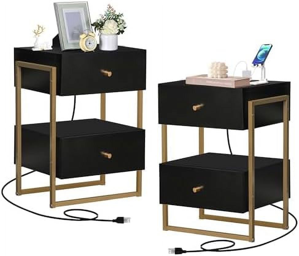 SQVGYU Nightstand End Table USB Ports and Outlets Modern Farmhouse