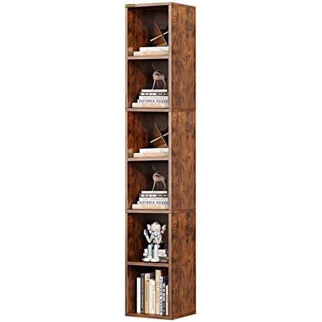 SQWDEC 6Tier Open Tall Skinny Bookshelf Floor Standing Bookcase
