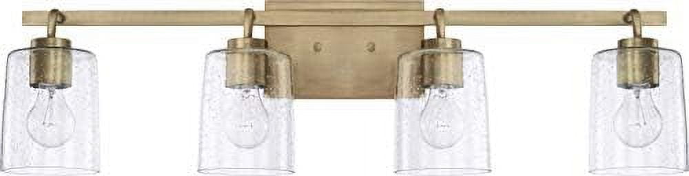 Aged Brass 4-Light Vanity with Clear Seeded Glass Shades