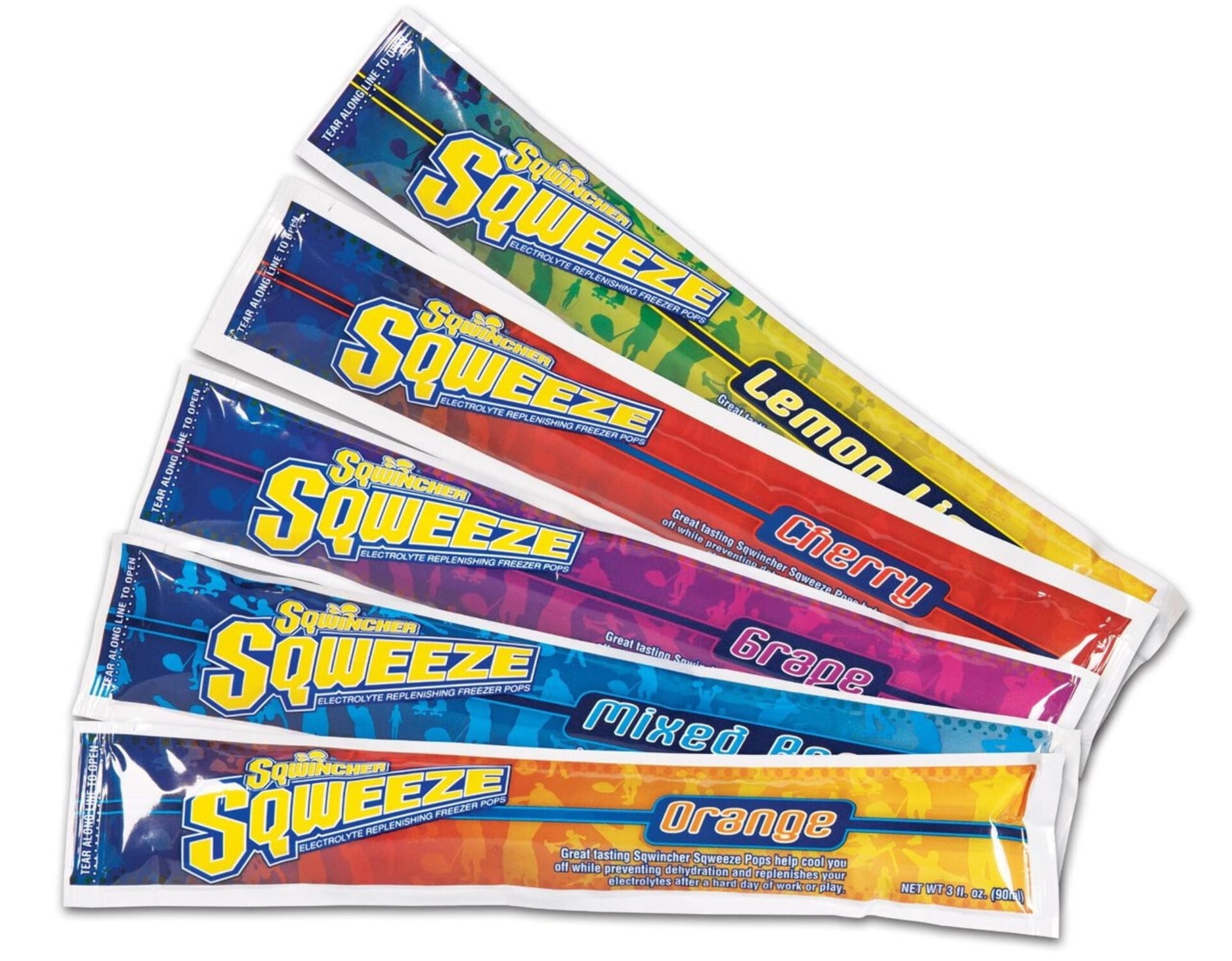 Sqwincher Sqweeze Pops 1 Case - 150 Freezer Tubes of Assorted Flavors Grape, Lemon Lime, Orange, Cherry and Mixed Berry