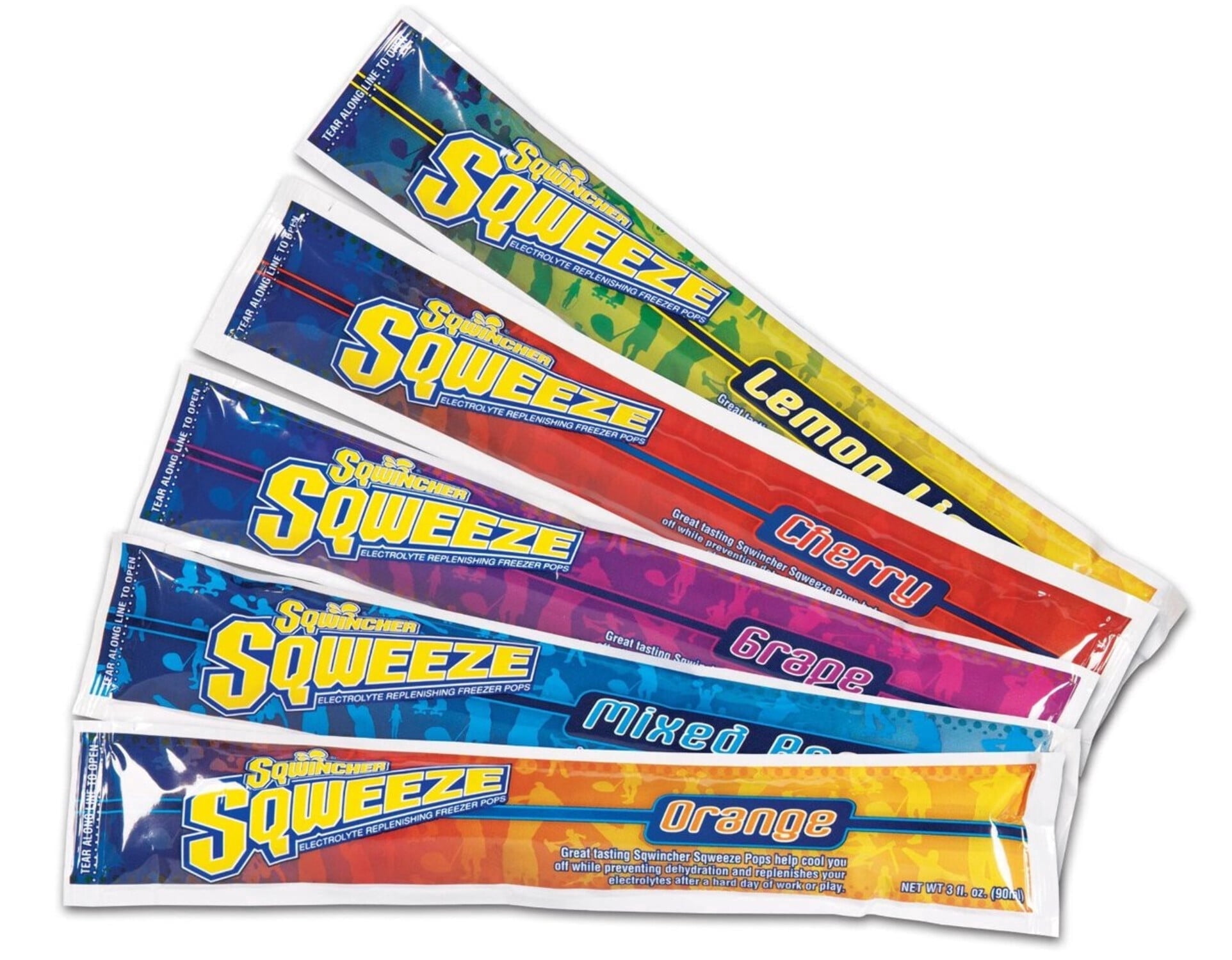Sqwincher Sqweeze Pops 1 Case - 150 Freezer Tubes of Assorted Flavors Grape, Lemon Lime, Orange, Cherry and Mixed Berry