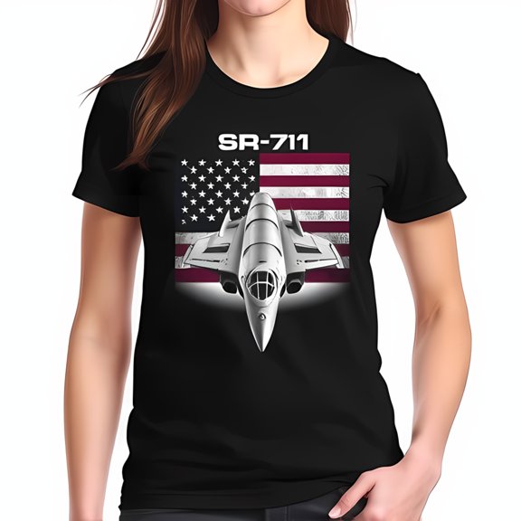SR-71 Black Cotton Short Sleeve T-Shirt with Bold Graphic and Aircraft Design
