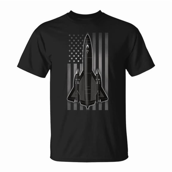 SR-71 Blackbird and American Flag Graphic T-Shirt Unisex Adult Cotton Comfortable Aviation Lover Patriotic Casual Tee, Size S, Color Black
