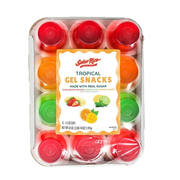 Senor Rico Assorted Sugar Free Tropical Gelatin Refrigerated Snack Cups, 3.25 oz, 12 pack, Peanut-Free