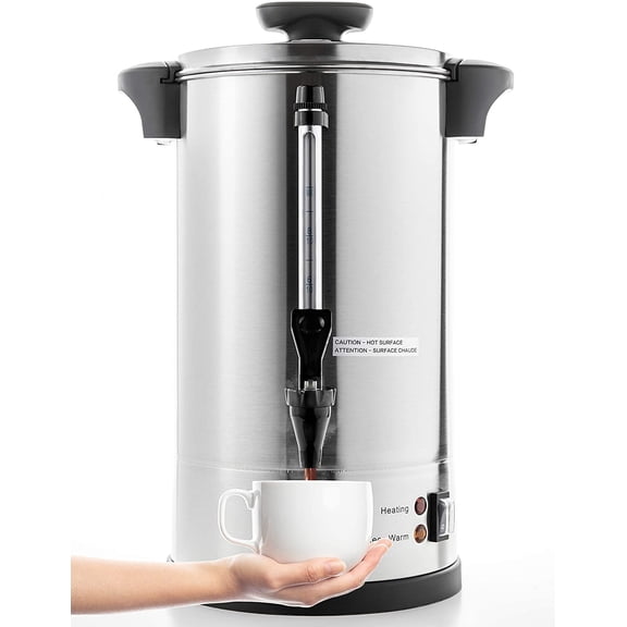 SR-CP-100B Commercial Grade Stainless Steel Percolate Coffee Maker Hot Water Urn for Catering, 100-Cup 16 L, Metallic