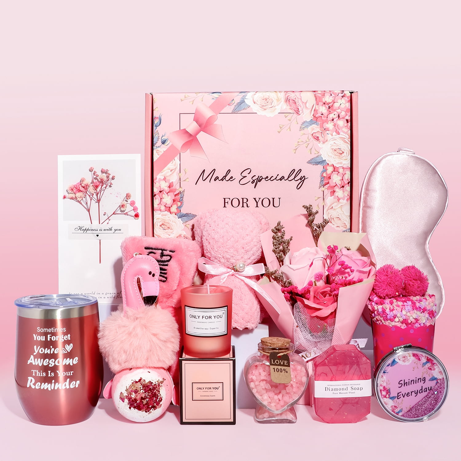 Shopping Reveal, LLC Gift Basket Set Happy Birthday Female Pink Relaxing 9 Pieces Made Especially for You