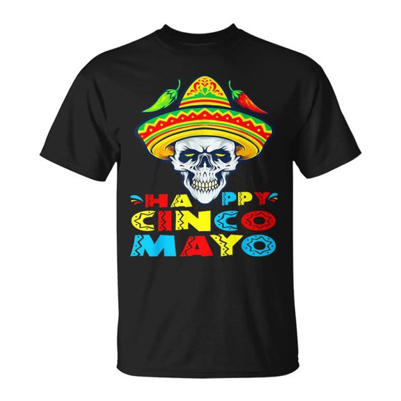 SR Happy Cinco De Mayo Skull With Hat Sombrero Mexican T-shirt