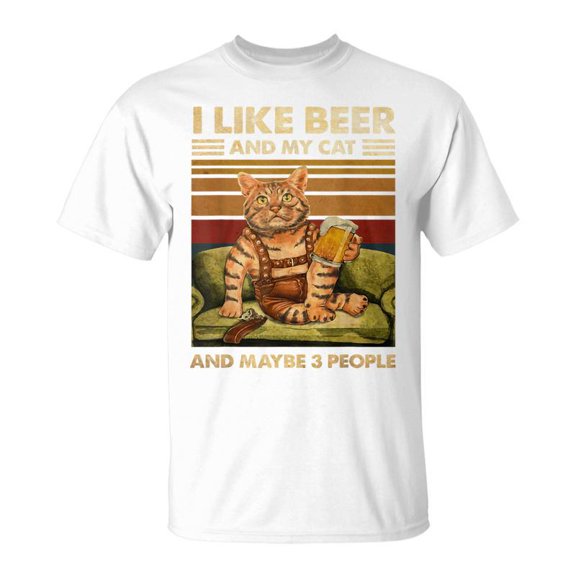 SR I Like Beer And My Cat And Maybe 3 People Cats Lover T-Shirt