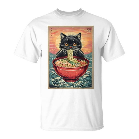 SR Kawaii Cat Anime Cat Ramen Graphic Japanese T-Shirt