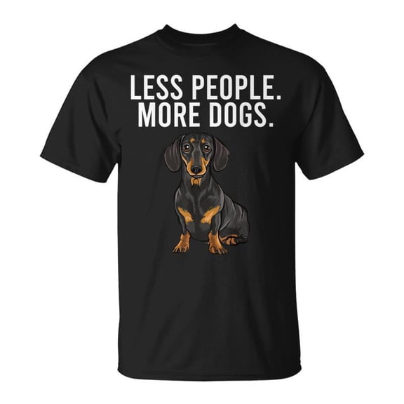 SR Less People More Dogs Black Dachshund Introvert T-shirt
