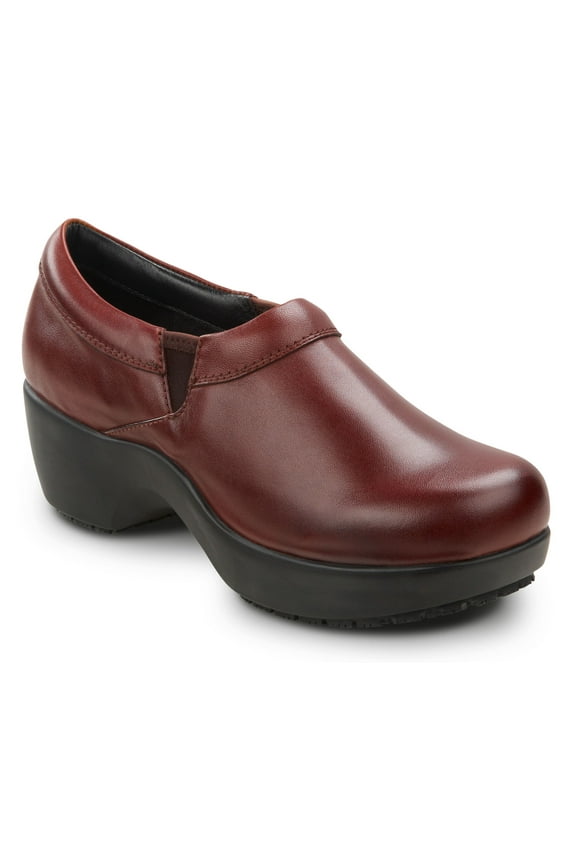 Geneva, Burgundy, Women's, Clog Style Slip Resistant Soft Toe Work Shoe. (7.5 M)