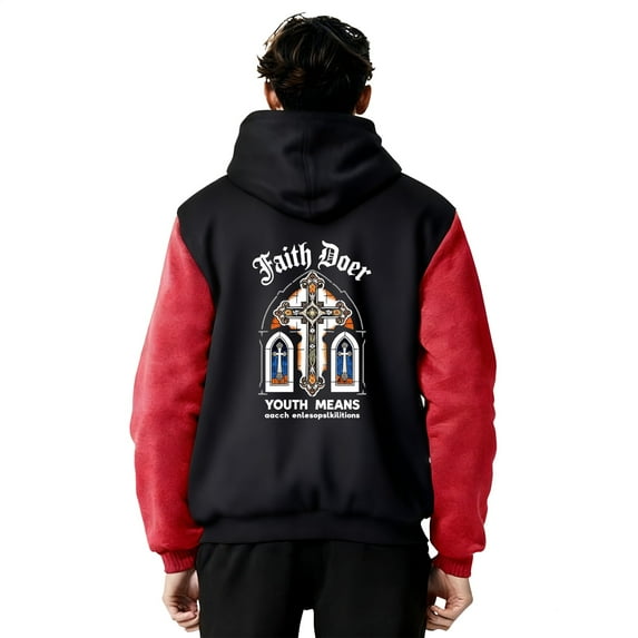 SR Men's Fleece-Lined Full-Zip Hoodie, Lined Long Sleeve Menswear Sweatshirt for Boys, Men, Red Black (S-3XL)