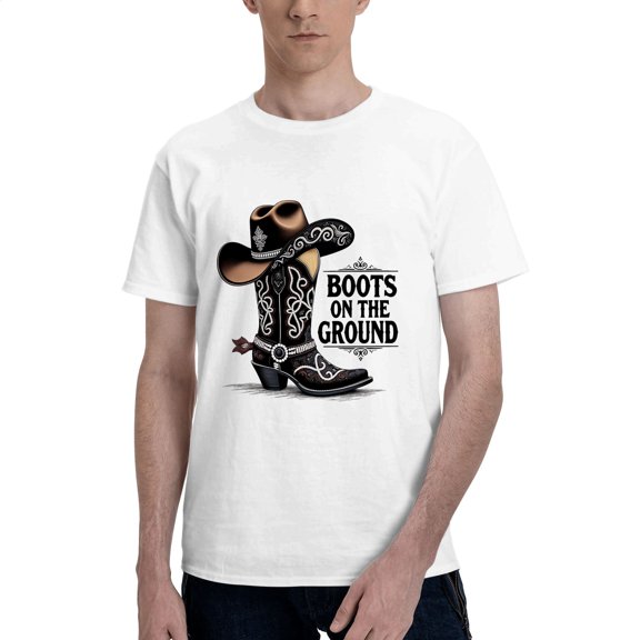 SR Men's Graphic Tee, Boots Pattern, Men's Short Sleeve Crew Cotton T-Shirt, Sizes S-3XL, White