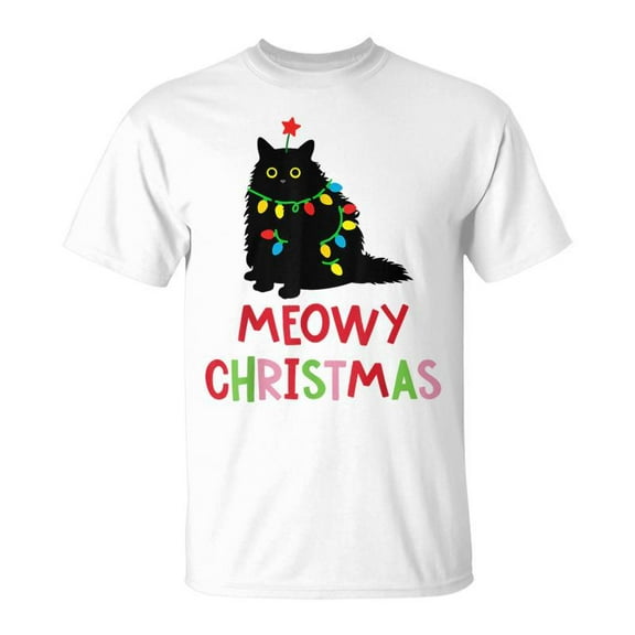 SR Meowy Christmas Black Cat Christmas Lights Cat Lovers T-Shirt