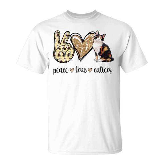 SR Peace Love Calico Cat Lover T-Shirt