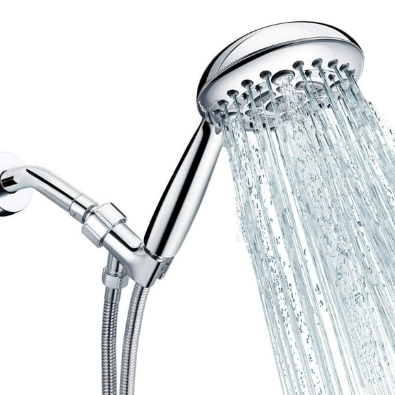 SR SUN RISE 6-Settings Handheld Shower Head, 5" High Pressure Shower Head Set with 96 inch Long Hose and Arm Mount with Brass Ball Joint, Chrome