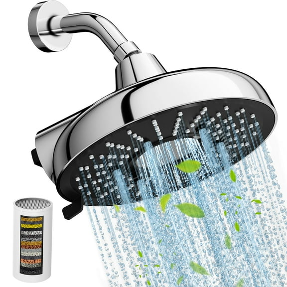 SR SUN RISE 8 Inch High Pressure Filtered Shower Head Set, 18-Stage Shower Filter with 2 Quick-Change Cartridges - Removes Chlorine & Heavy Metals, 3 Spray Modes, Polished Chrome