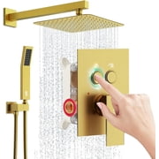 SR SUN RISE Shower System with Push Button Diverter Bathroom Luxury 10 Inch Rain Shower Head with Handheld Spray, High Pressure Shower Faucet Combo Set with Faucet Trim Repair Kits, Brushed Gold