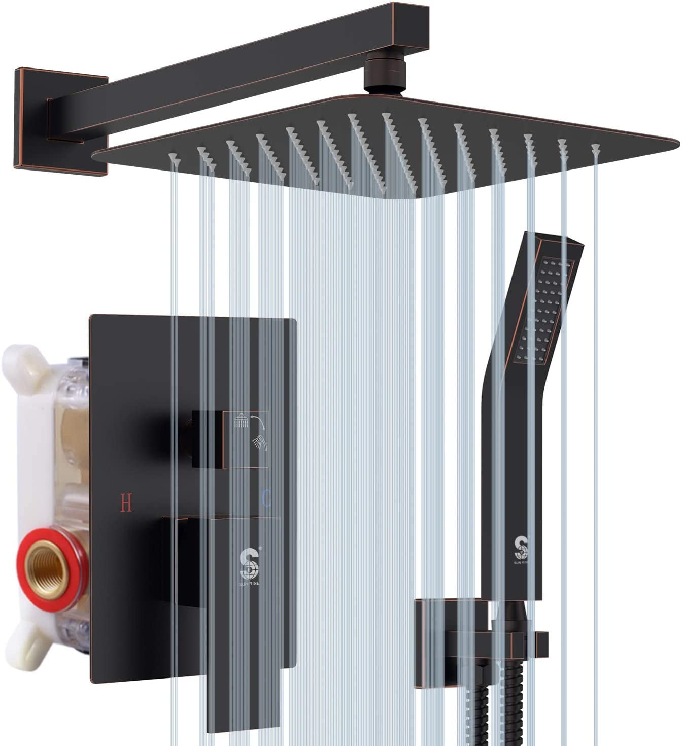 Bronze Square Multi-head Wall Mounted Rain Shower System