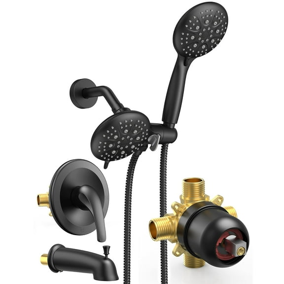 SR SUNRISE 35-Function Shower System with Valve - Matte Black Single Handle Tub & Shower Faucet Combo Kit, Includes Patented 3-Way Diverter