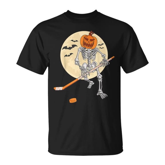 SR Skeleton Ice Hockey Halloween Cool Pumpkin Boys T-Shirt