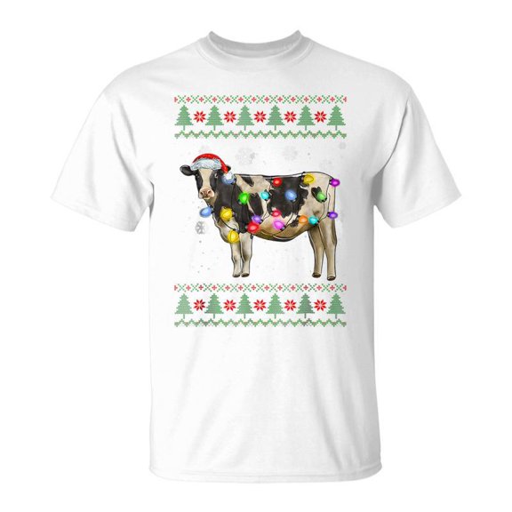SR Ugly Cow Christmas Sweater Santa Hat And Light Up Xmas T-Shirt