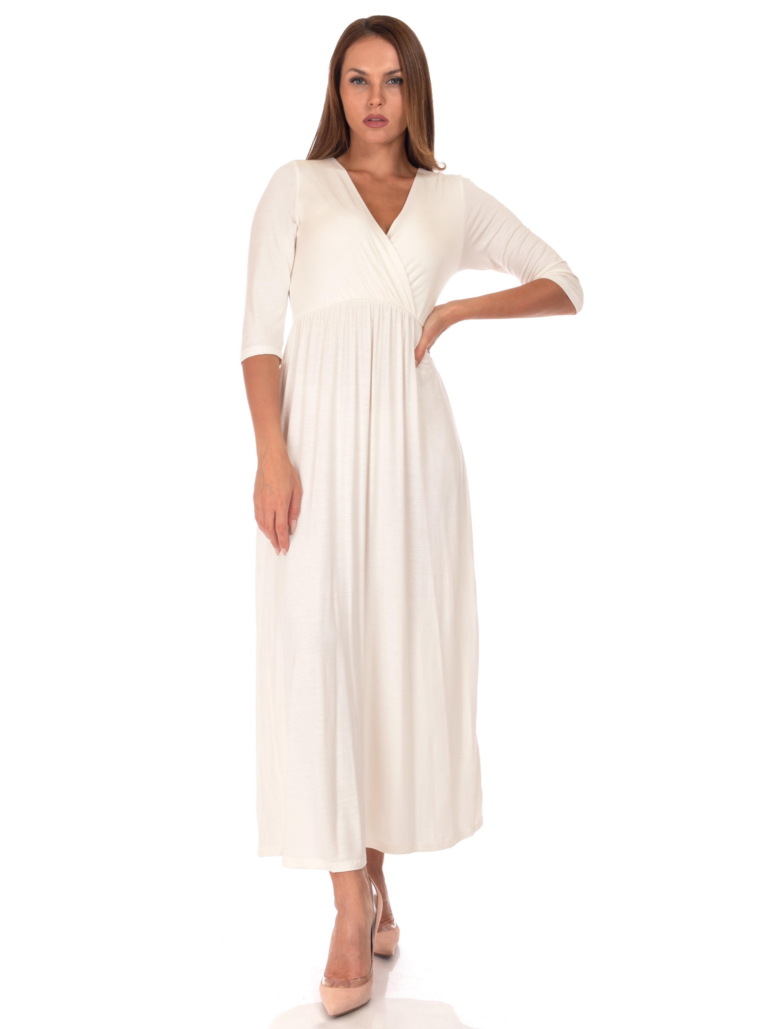 SR Women's Casual Wrap Floor Length Maxi Dress, 2X, Ivory