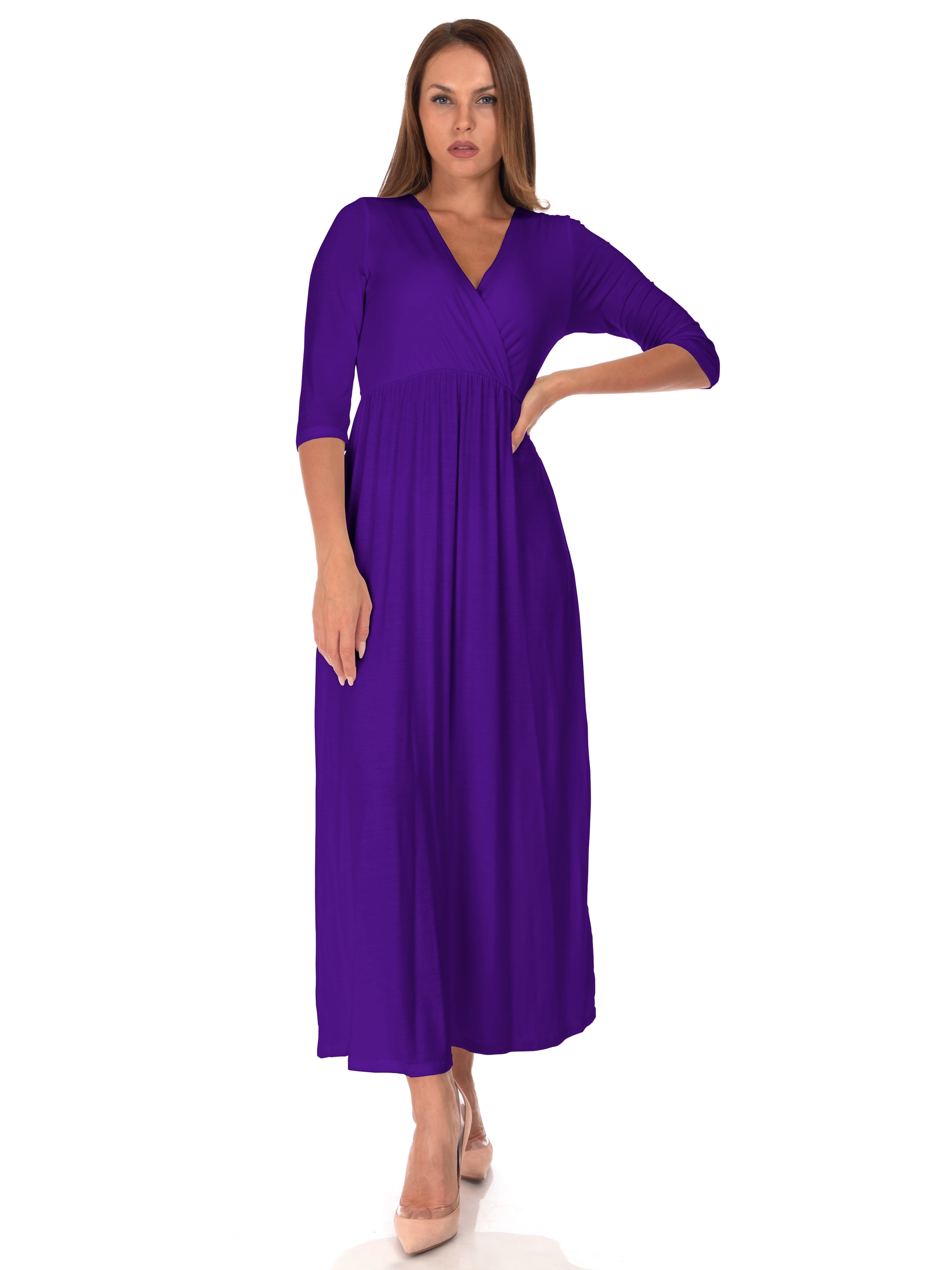 eggplant dress casual SR Women's Casual Wrap Floor Length Maxi Dress, 3X, Eggplant
