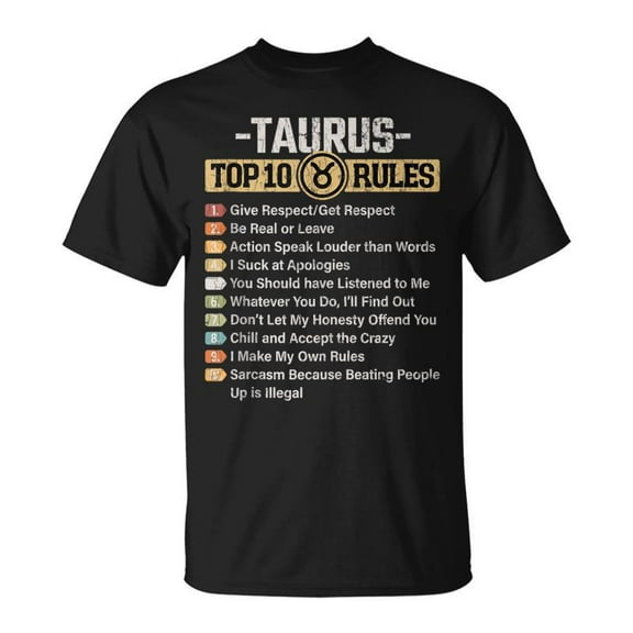 SR Zodiac Sign Top 10 Rules Of Taurus Graphic T-shirt