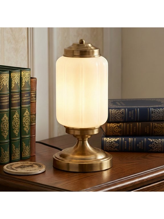 Gold Table Lamps with White Glass Shade, Elegant Brass Base Desk Lamp, Warm 2700K Ambient Light for Bedroom, Living Room, Nightstand, Entryway, Classic Home Decor