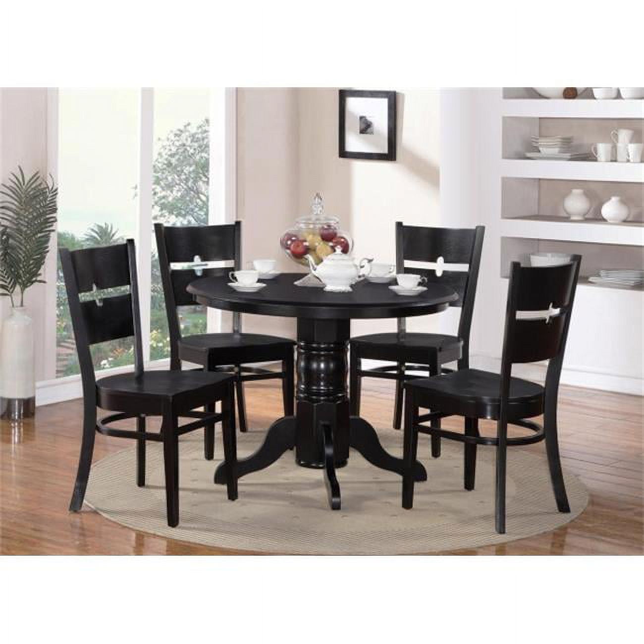 SR5-BLK-W 5 Piece Shelton Round Table and 4 Rockville Chairs in Black Finish
